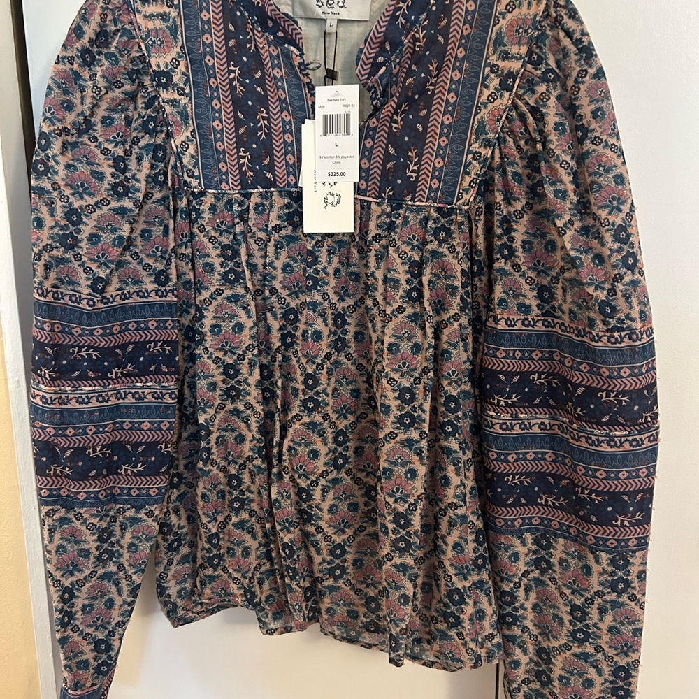 NWT: Sea Floral Cotton Blouse with subtle metallic details size L